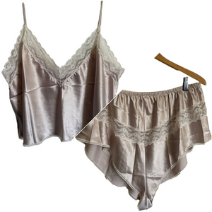 Vintage Perfect Form Elegant Satin Lace Trim Plus Size Sleepwear Set Women's 3X